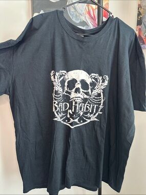 Bad Habit Black Short Sleeve Tee with White Skull Graphic